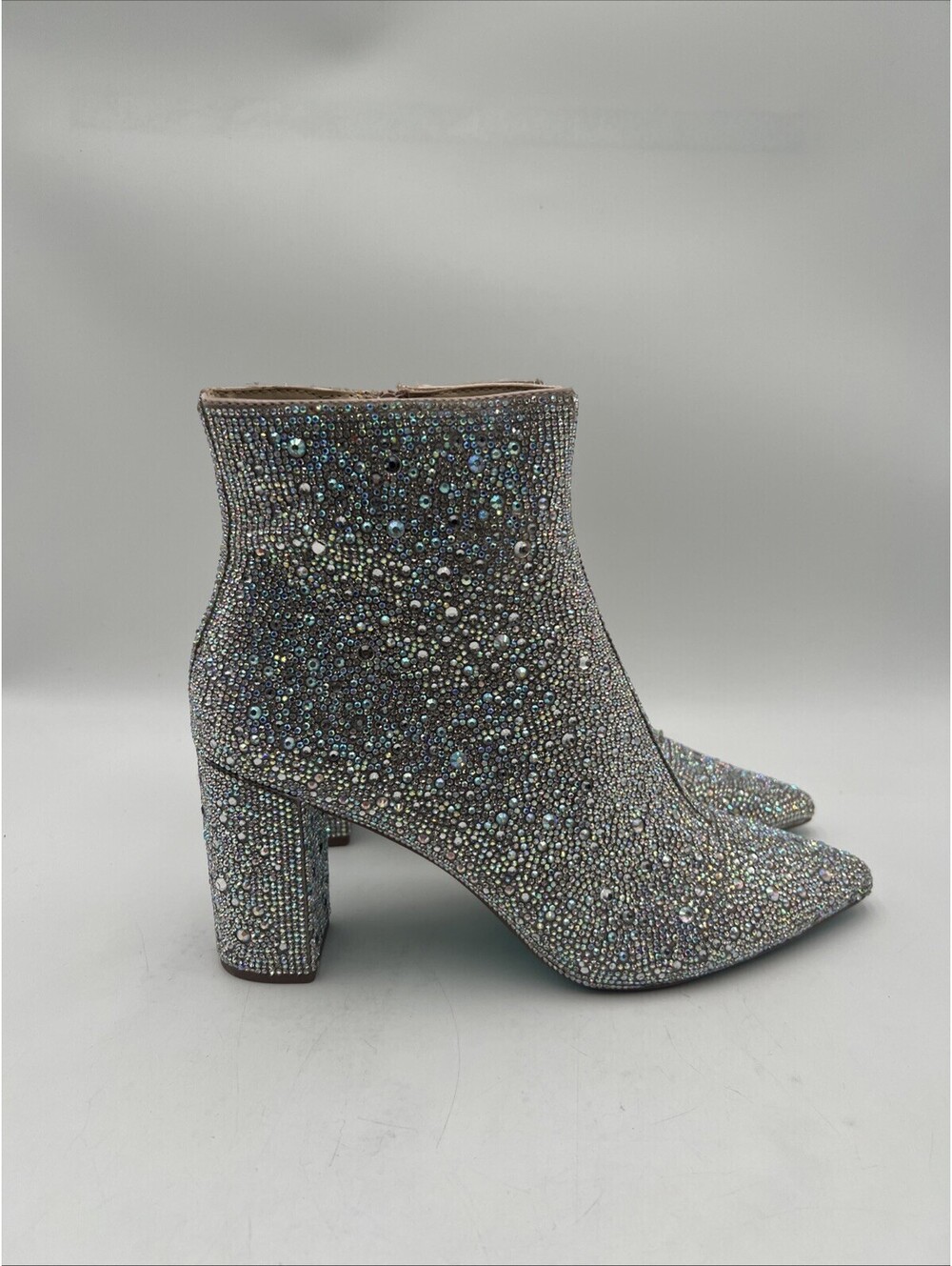 Betsey Johnson CADY Silver Rhinestone Side Zip Pointed Toe Ankle Bootie Size 11